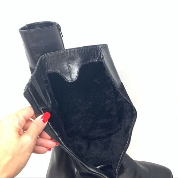 Luca Grossi Size 37 Black Leather Suede Shearling Knee High Boots - Picture 5 of 8